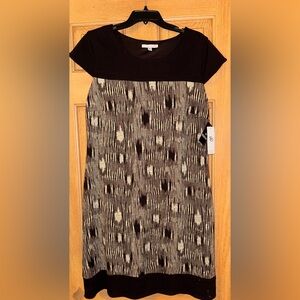 Sandra Darren Black and White Sheath Mini Dress Cap Sleeve